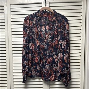 NWOT Anthropologie Navy and Red Floral Blouse